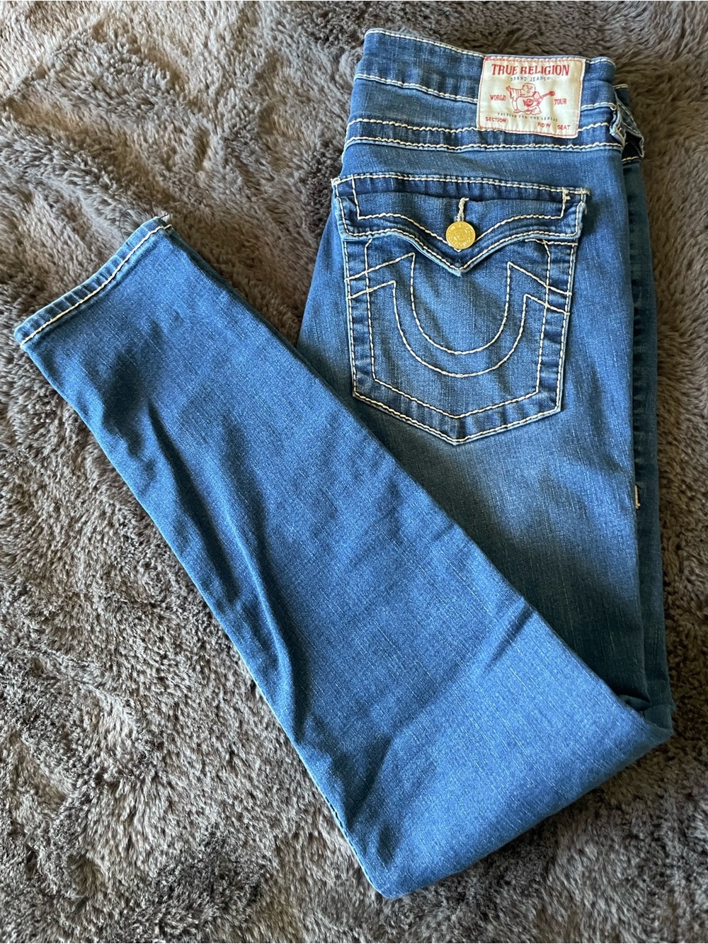 True Religion Women's Medium Blue Skinny Jeans with Signature Pocket